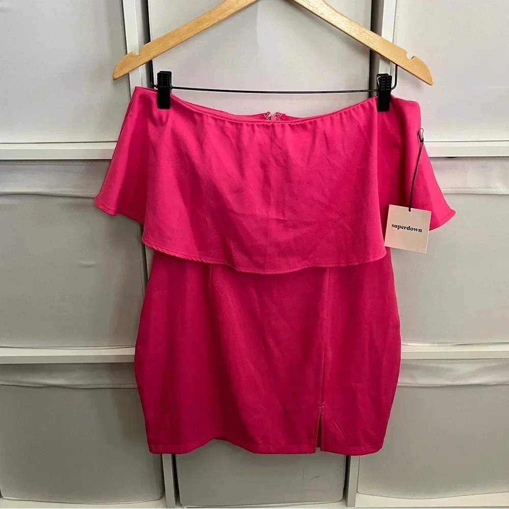 Revolve Superdown Catalina Ruffle Tube Mini Dress Hot Pink - Picture 4 of 6